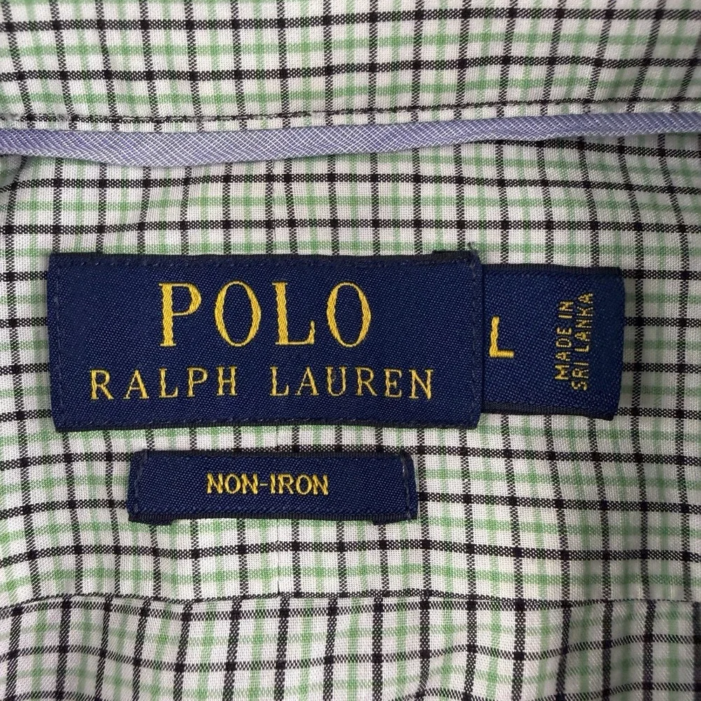 Polo Ralph Lauren Non Iron Shirt Mens Large Green Check Button Up Cotton Preppy